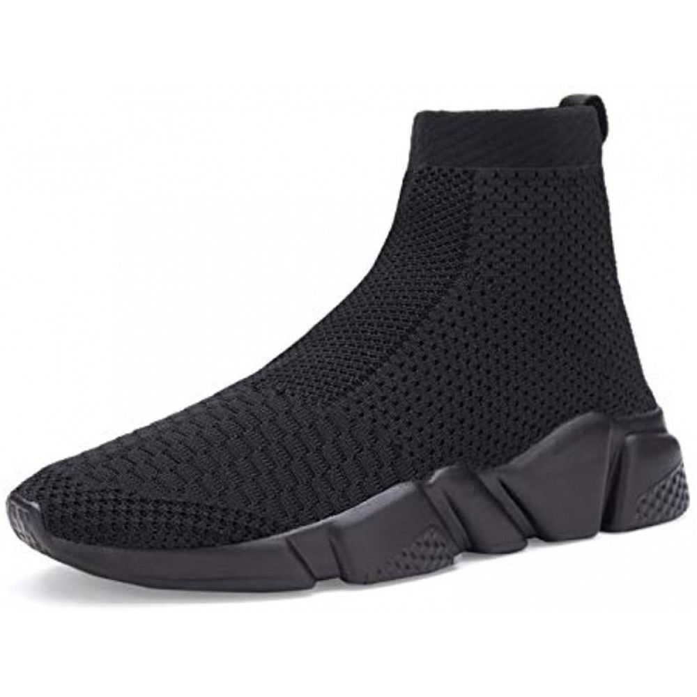 Men's Running Shoes Breathable Knit Slip On Sneakers Lightweight Athletic Casual Sports Shoes All Black