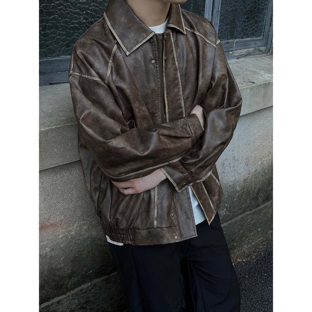 Men's Leather Jacket Lapel Coat
