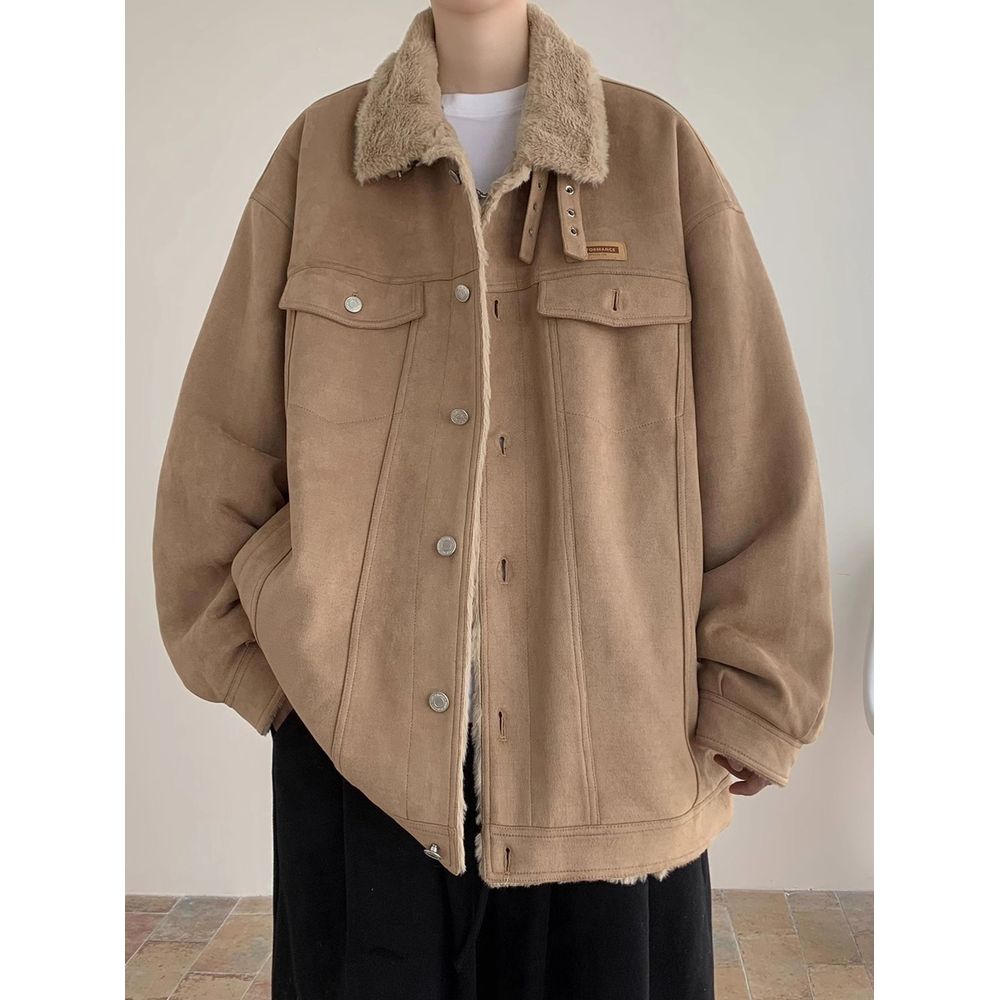 Men's Winter Lambswool Coat With Plush And Thick Fur Lapel Cotton Jacket